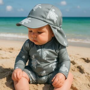 Boys Green & White Sea Turtle Swimsuit & Hat Rash Guard Long Sleeve 70 6-12 Mths